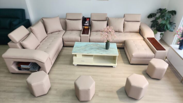 bộ sofa mã S012207 -  Sofa gối tựa kết hợp đầu bật tùy chỉnh là sản phẩm được đặt hàng gia công theo yêu cầu của chị Hoa - Đức Trọng, Lâm Đồng