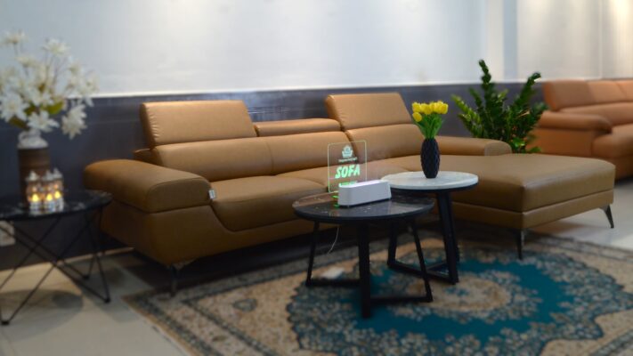 Sofa Thạnh Phú Mỹ giới thiệu đến bạn bộ sofa góc chữ L bọc da CN Hàn màu vàng bò vân loang S15010