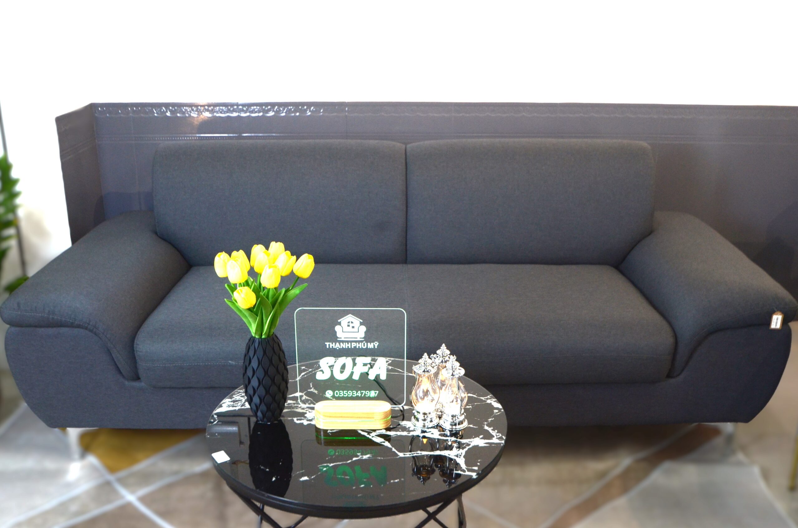 Sofa Văng Tay Vịn Thấp Thoải Màu Xám - Ảnh 2