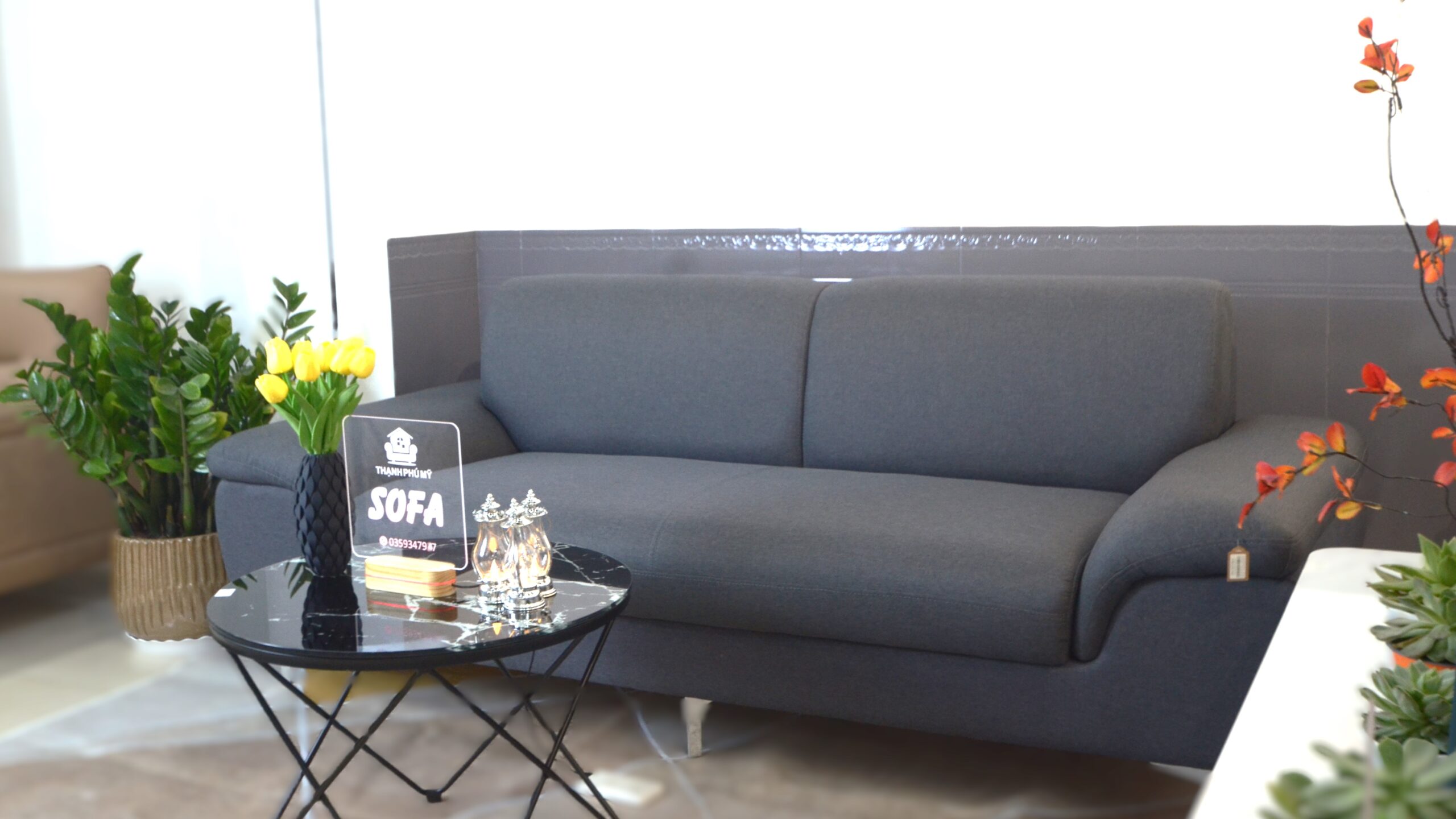 Sofa Văng Tay Vịn Thấp Thoải Màu Xám - Ảnh 3