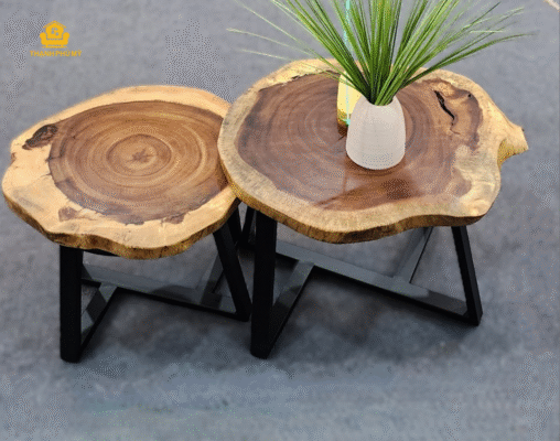 Bàn trà - Bàn sofa mặt thớt gỗ Me Tây tự nhiên