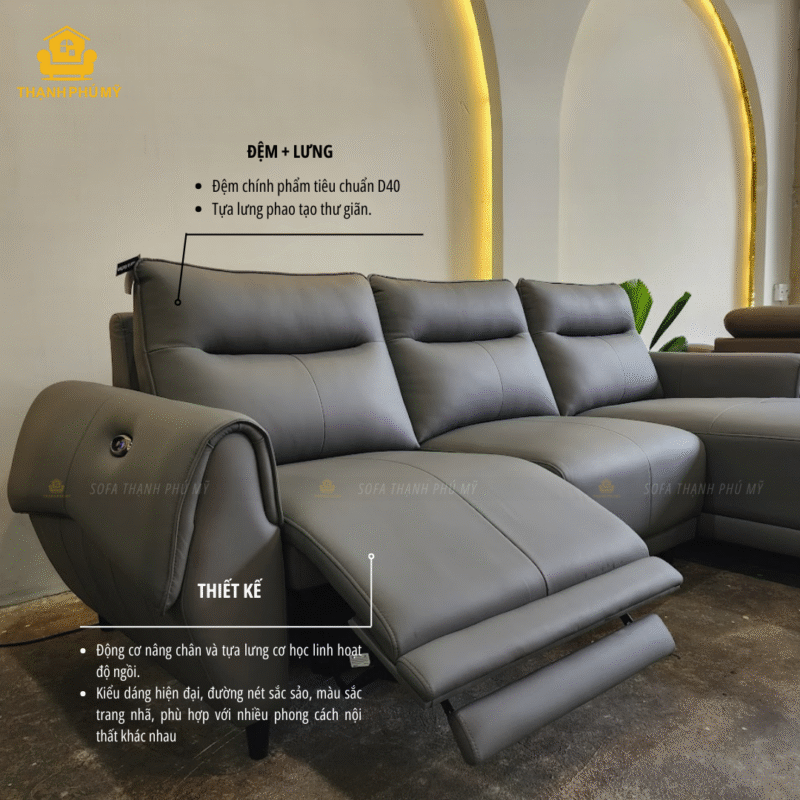 Sofa chỉnh điện 3 chỗ ngồi là một lựa chọn nội thất ngày càng được ưa chuộng, mang đến sự kết hợp hoàn hảo giữa thiết kế sang trọng, tính năng tiện nghi và trải nghiệm thư giãn tối ưu cho người sử dụng - hình ảnh được thiết lập bối cảnh và chụp tại Showroom Sofa Thạnh Phú Mỹ chi nhánh Buôn Ma Thuột | Sofa Buôn Ma Thuột | Sofa BMT