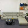 Sofa Góc Da Chống Trầy Màu Xám Ánh Xanh Hiện Đại