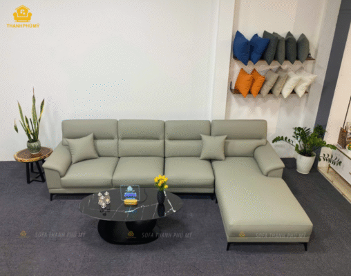 Sofa Góc Da Chống Trầy Màu Xám Ánh Xanh Hiện Đại | Sofa Thạnh Phú Mỹ | Sofa Buôn Ma Thuột | Sofa Đức Trọng – Lâm Đồng.