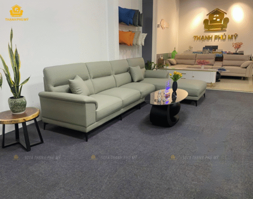 Sofa góc chữ L với Chất liệu Da chống trầy, bền màu, chống thấm nước và chống bám bụi.