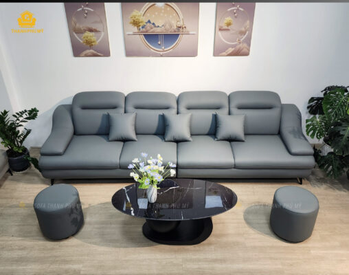 Sofa Văng 4 Chỗ Ngồi Màu Xám Tựa Gật Gù Hiện Đại