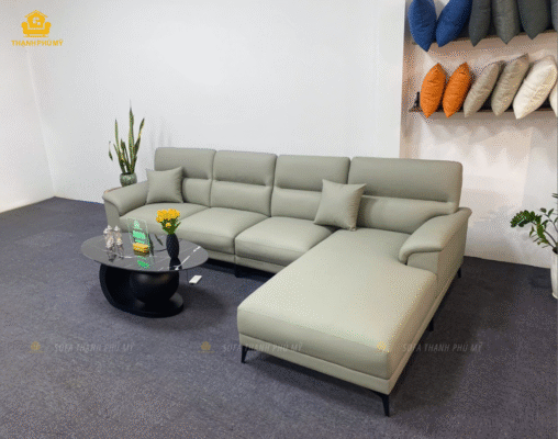 Mẫu sofa góc chữ L thiết kế tựa lưng cố định đứng form - Kiểu dáng chữ L giúp khai thác hiệu quả các góc chết trong phòng.