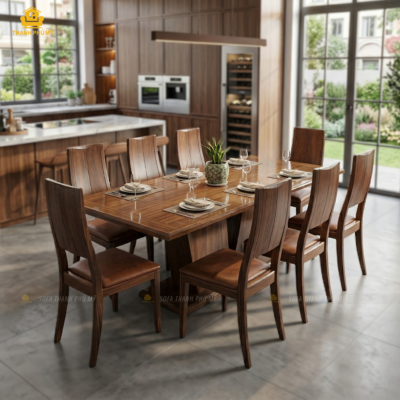 Bàn Ăn Gỗ Óc Chó Chân Trụ Hình Thang - Thạnh Phú Mỹ