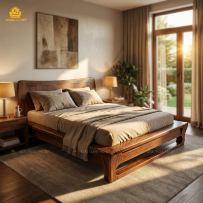 Giường Gỗ Óc Chó (Gỗ Walnut) Kiểu Chân Thuyền Ở BMT