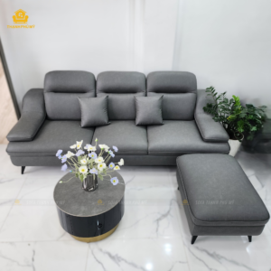 Sofa Văng Da Màu Xám Loang 3 Chỗ (Kèm Đôn) BMT