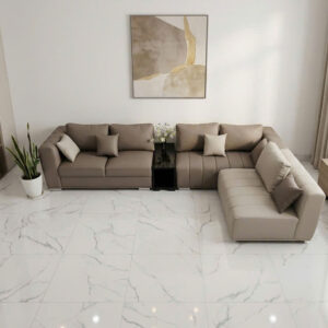 Sofa Góc Da Phối Màu Nâu Be - Sofa Đặt Đóng Theo Yêu Cầu BMT