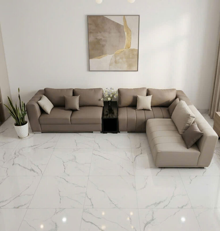 Sofa Góc Da Phối Màu Nâu Be – Sofa Đặt Đóng Theo Yêu Cầu BMT