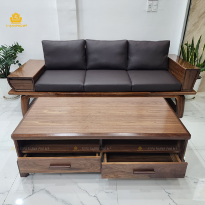 Sofa Văng Gỗ Óc Chó 2m2 Dành Cho Nhà Phố Tại BMT