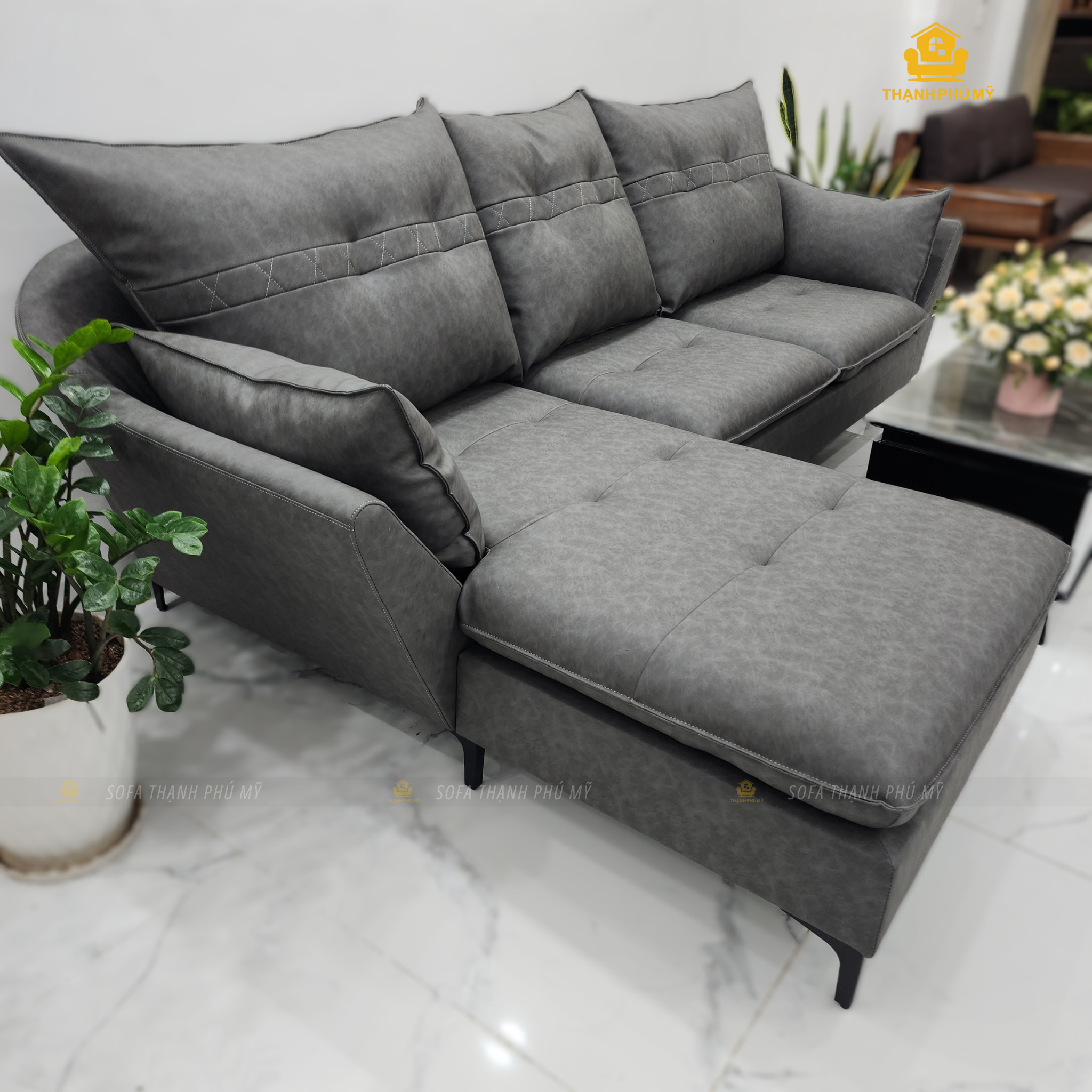 Sofa Góc L - Da Microfiber - 2m8x1m7 - Địa Chỉ Đóng Sofa Uy Tín Ở BMT - Ảnh 4