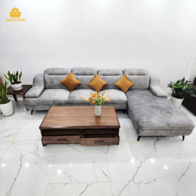 Sofa Góc L Vải Nhung 3m2x1m8 Đóng Theo Yêu Cầu Tại Buôn Ma Thuột