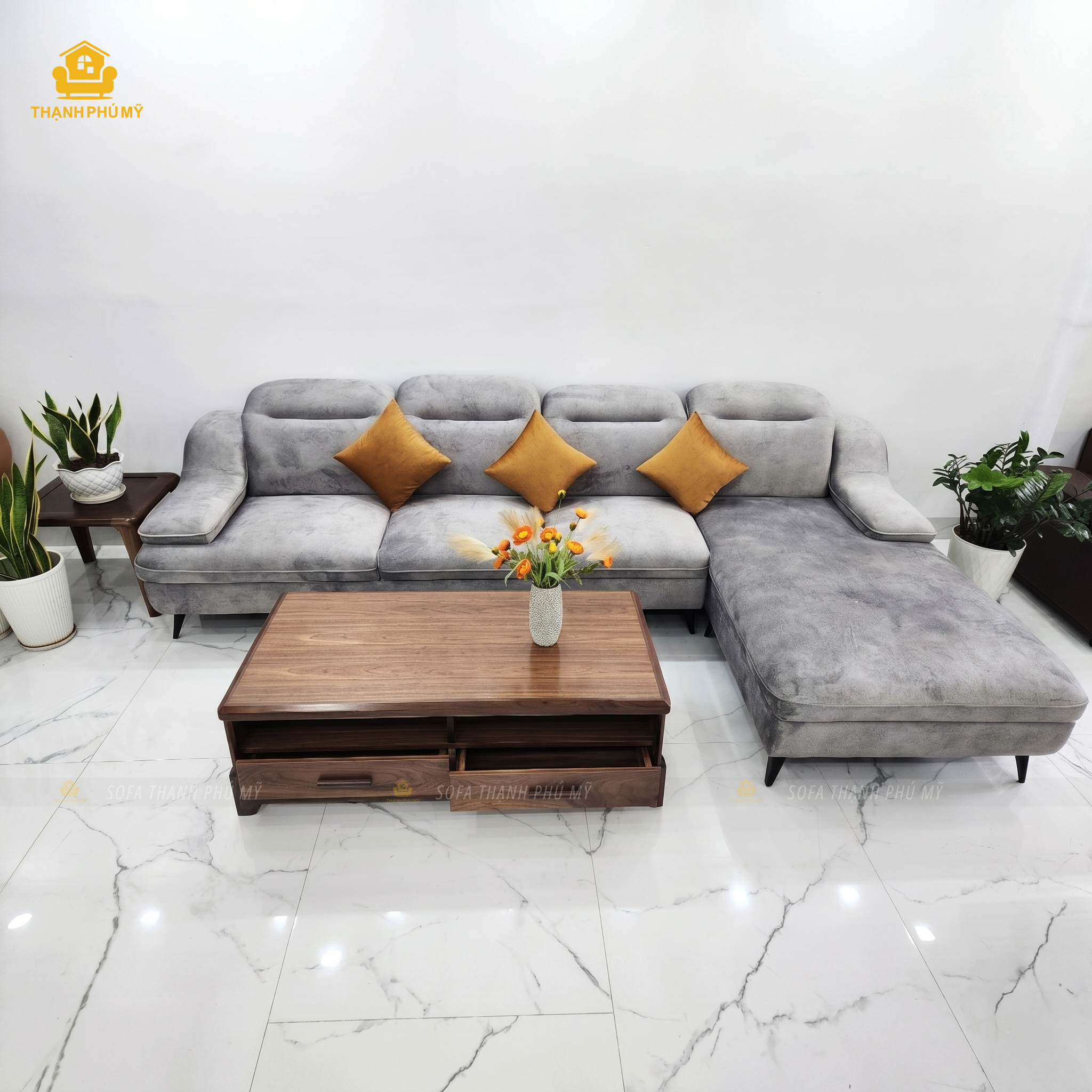 Sofa Góc L Vải Nhung 3m2x1m8 Đóng Theo Yêu Cầu Tại Buôn Ma Thuột