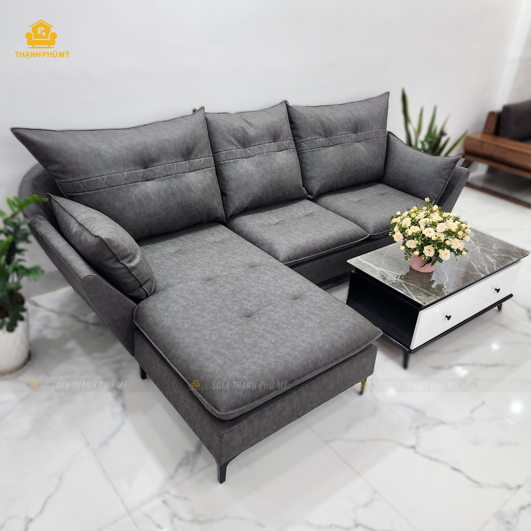 Sofa Góc L - Da Microfiber - 2m8x1m7 - Địa Chỉ Đóng Sofa Uy Tín Ở BMT - Ảnh 5