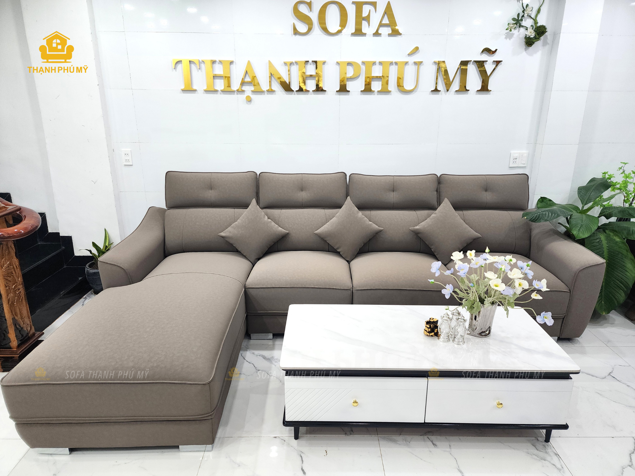 Sofa BMT - Sofa Góc L 3m2x1m8 Da Microfiber Tựa Phao Êm - Ảnh 2