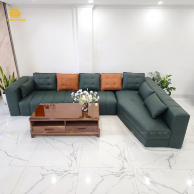 Sofa Góc L Da Microfiber Vát Cạnh 3m5 × 2m1 | Sofa BMT