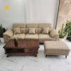 Sofa văng da Microfiber màu be 2m6 kèm đôn và bàn trà gỗ Óc Chó