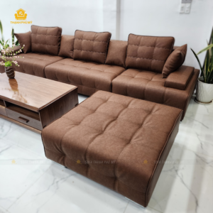 Góc nhìn từ trên cao cho thấy tỷ lệ chia đều của 3 module sofa và bề mặt bọc da vi sợi may rút múi chống xẹp lún.