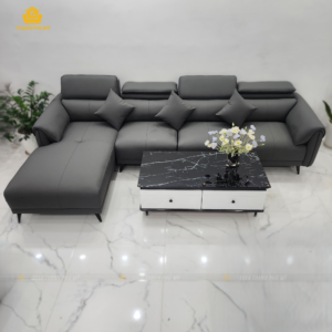 sofa góc L 3m2 x 1m8 da simili màu xám tại Thạnh Phú Mỹ
