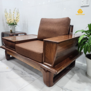 Ghế đơn sofa gỗ óc chó dài 1m42 bọc da microfiber cao cấp cho phòng khách biệt thự.
