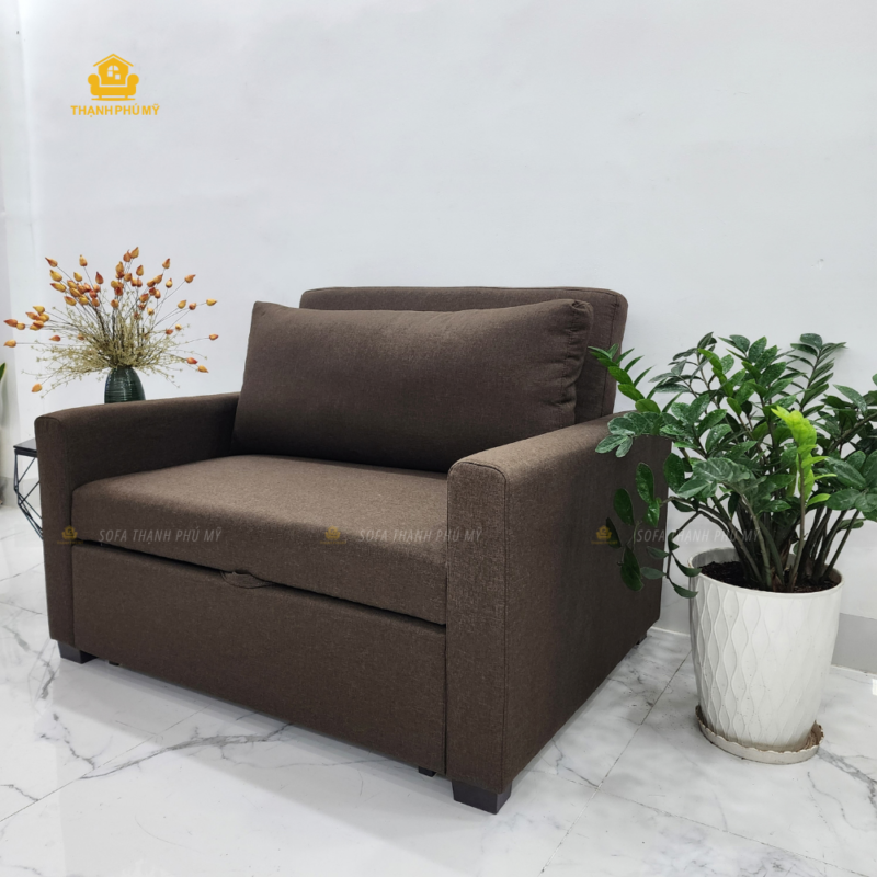 Sofa giường kéo rộng 1m2 bọc vải nỉ màu nâu đặt đóng tại Buôn Ma Thuột.