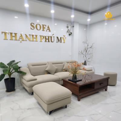 Toàn cảnh sofa văng 2m8 bọc Microfiber màu be đặt đóng theo yêu cầu khách Ea Kar.