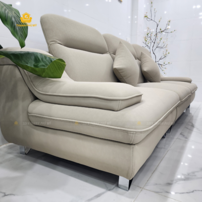 Sofa văng 2m8 bọc Microfiber màu be với chân chữ V inox đặt đóng cho khách Ea Kar.